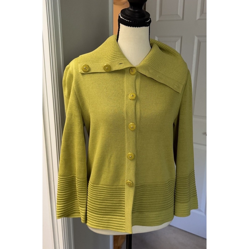 St. John Sport Petite Chartreuse Wool Blend Statement Cardigan